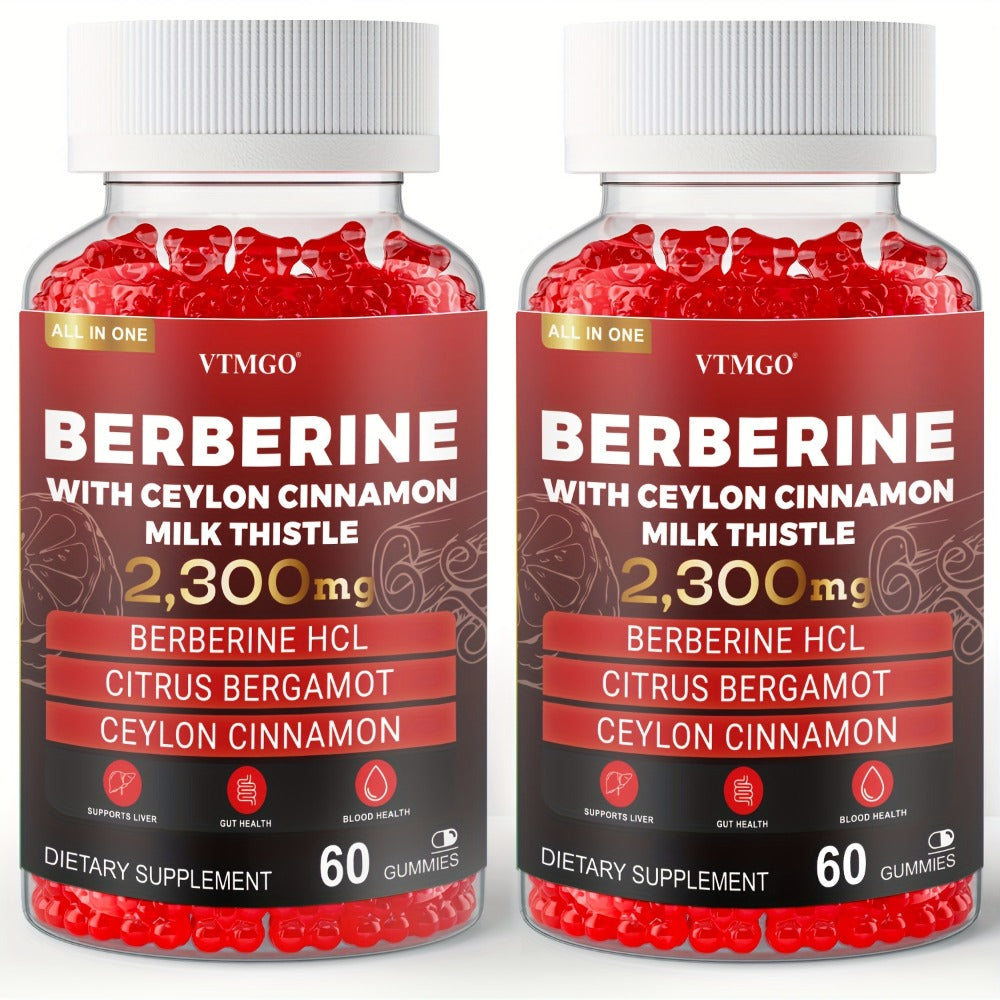 2300Mg Premium Berberine HCL Supplement - with Pure True Ceylon Cinnamon, Milk Thistle, Turmeric for Natural Health And Wellness. Nature'S Gift of Health And Happiness, Berry Flavor, Suitable for Both Men And Women. 60 GUMMIES
