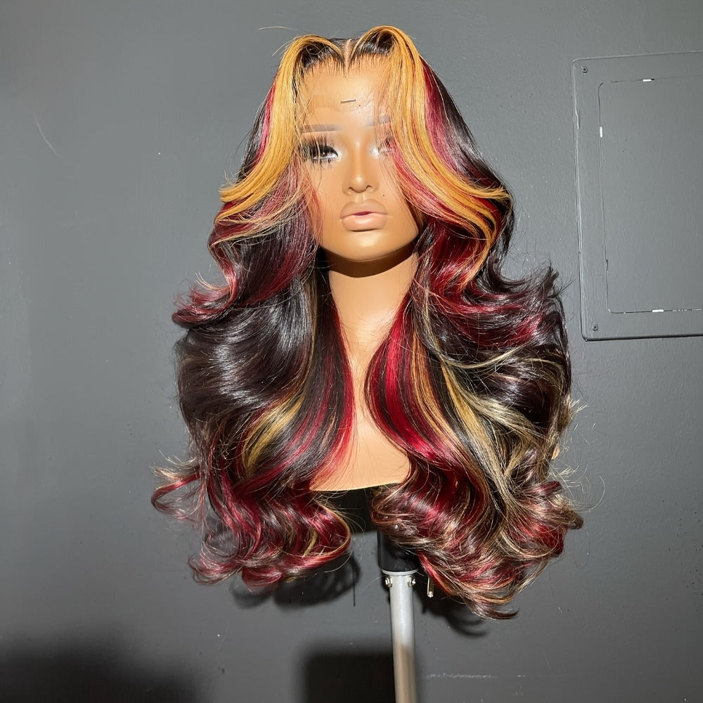 Lace Front Wig 13x4 HD Body Wave 28 Inch 180% Density Highlight Color Glueless Pre-Plucked Natural Hairline Transparent Lace Wig for Women All Skin Tones