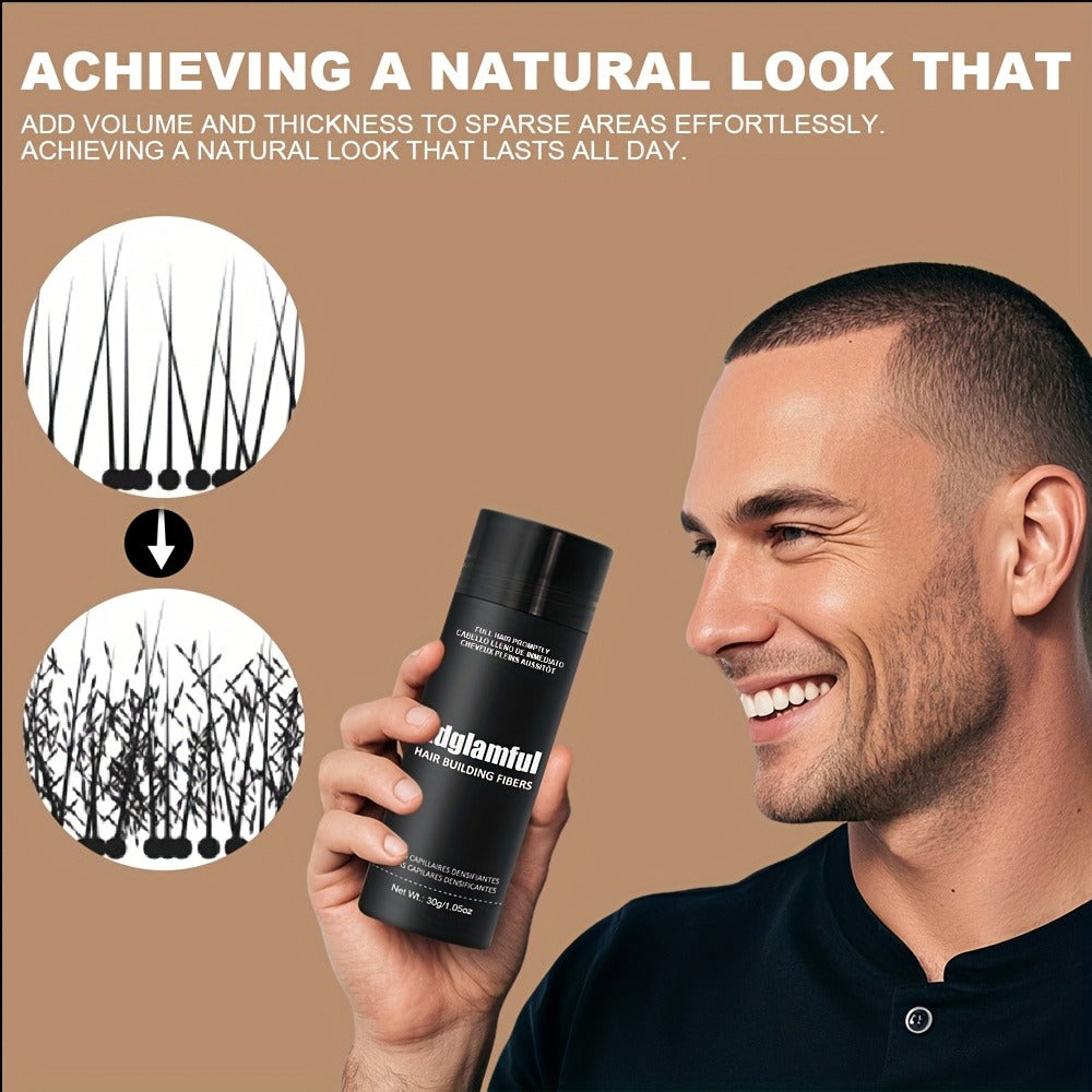 Hair Building Fibers 30g Large Size - Natural Look Thinning Hair Concealer for Volume & Thickness | Covers Hairline | Unisex | Black & Dark Brown