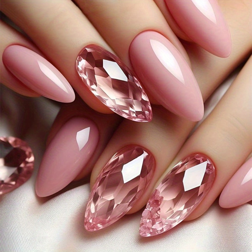 Press On Nails 120 Pieces 5 Packs - Medium Almond Fake Nails Gradient Holographic | Mixed Color Orange Tones Full Cover False Nails Kit with Jelly Glue & Nail File for Women Girls