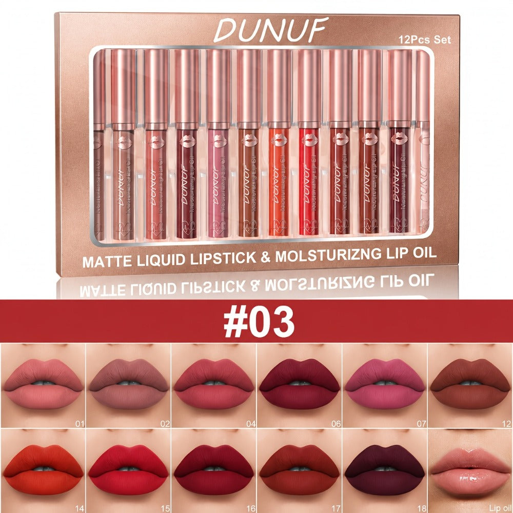 12pcs Lipstick, Lip Gloss & Lip Oil - Matte & Sparkling Glass Lips, Waterproof Non-Staining Lip Color with Moisturizing Non-Greasy Formula, Long-Lasting /Berry// Shades Suitable for Skin Types, Perfect Holiday Gift