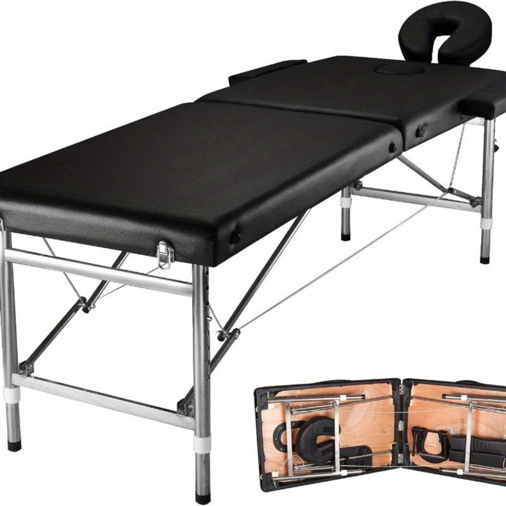 Massage Table Portable Adjustable 24" Wide Black Aluminum 3-Folding Spa Bed, Ideal for Tattoo Chair, Lash Bed, and Esthetician Massage Bed for Professionals Massage Tables Portable