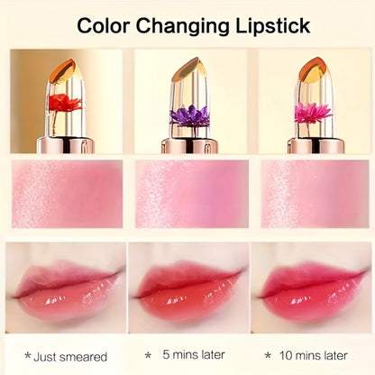 Color Changing Lip Gloss Set 3 Pcs - Temperature Magic Pink Tint, Crystal Jelly Balm & Lipstick Combo, Plant Squalane Moisturizing, Natural Hydrating Lip Makeup, Valentine's Day Christmas Gift
