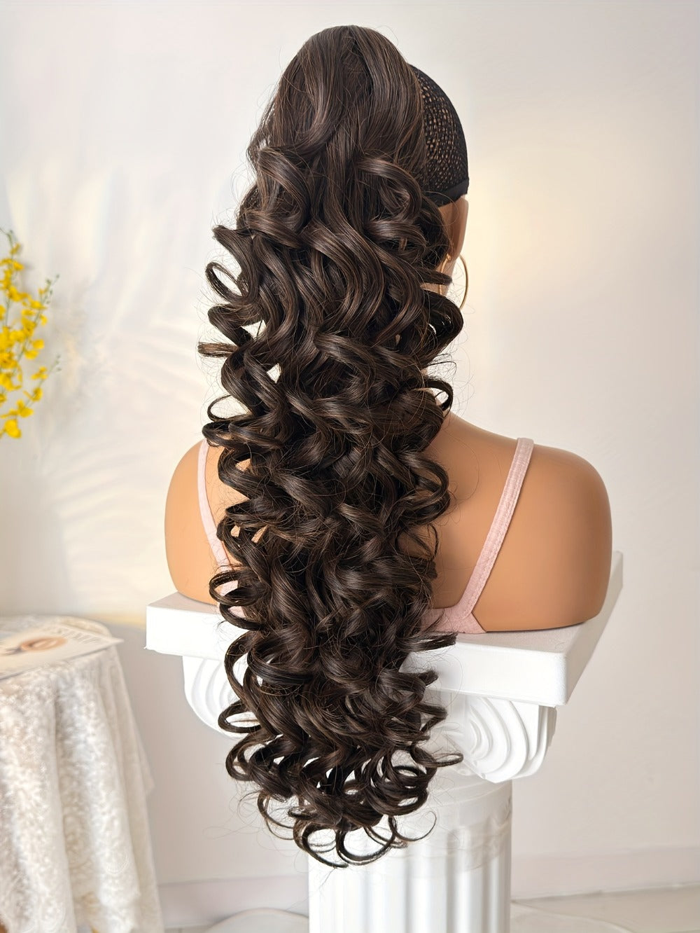 Ponytail Extension Curly 28 Inch Long — Heat Resistant Synthetic Clip In Wrap Around Hairpiece, Voluminous Bouncy Curls for Women Everyday Wear Parties Festivals