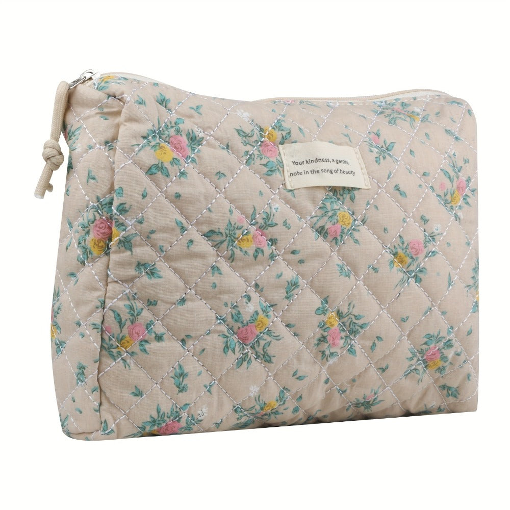 Cute Makeup Bag for Women (4 Pcs), Travel Cosmetic Bags, Quilted Coquette Aesthetic Floral Toiletry Organizer Bag