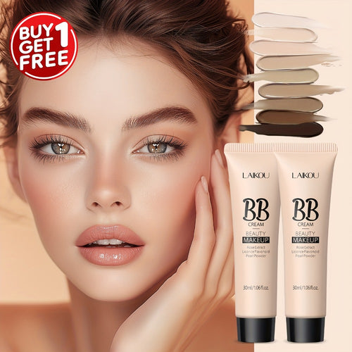 BB Cream 2PCS Set by LAIKOU – Waterproof Long-Wearing Foundation with Pore-Minimizing & Blemish-Covering Concealer, Glycerin-Infused Formula, 9 Shades, 30ml/1.06fl.oz Each