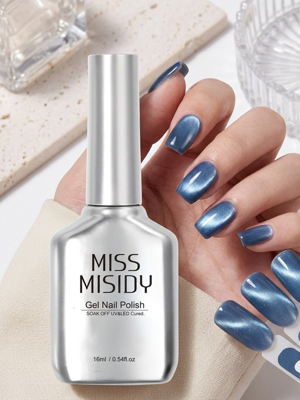 MISS MISIDY 0.54oz Jelly Blue Cat Eye Gel Nail Polish - Long-Lasting, Non-Scratch, Non-Scratch Formula for Natural Look, Easy Application, Perfect for Manicures & Pedicures, Manicure Essentials, Sleek Bottle Design, Highquality Formula
