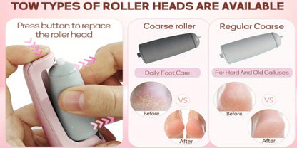 Electric Callus Remover for Feet Rechargeable Pedicure Tool with Foot Cream — 2 Speeds, 2 Roller Heads, Removes Dead Skin & Dry Calluses, 60-Min Battery, Ideal Gift, Pink