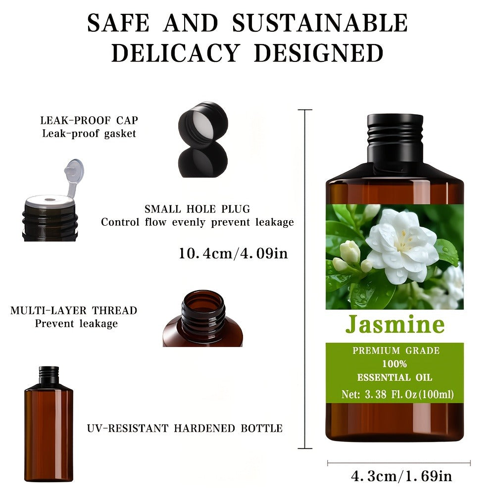 Premium Jasmine Essential Oil, 3.38fl.oz - 100% Pure Care Grade, Moisturizing Oil for Skin, Hair, Nails, All Skin Types Gift, Perfect Christmas Gift
