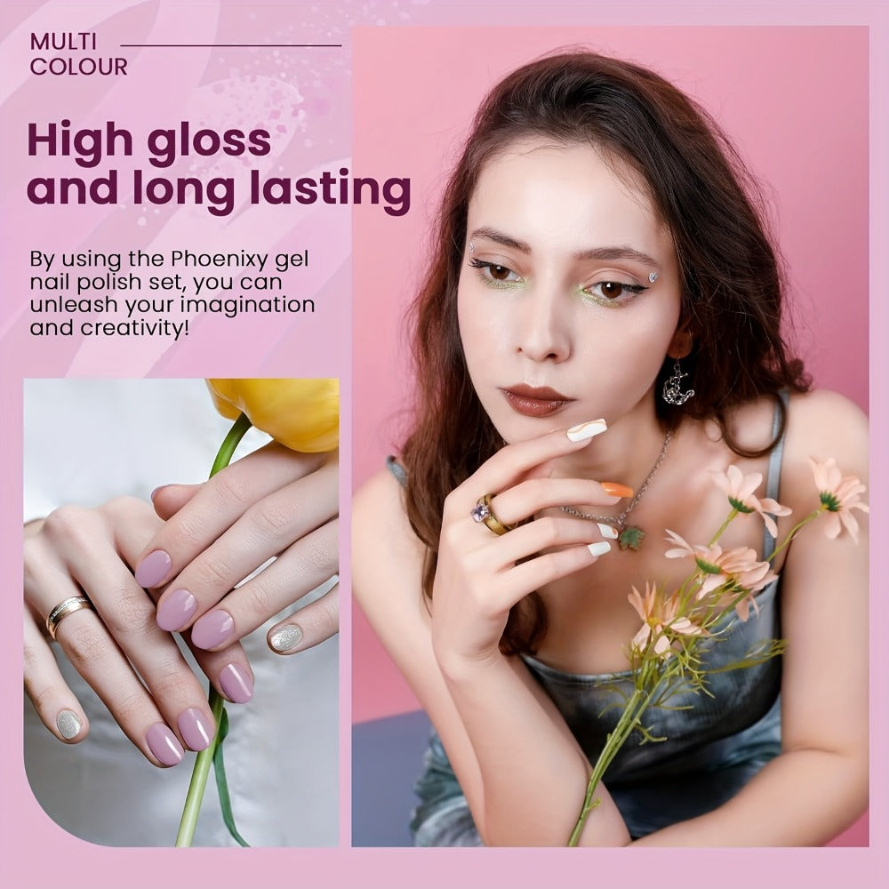 PHOENIXY 61pcs Gel Nail Polish Kit with U V Light, 40 Colors Gel Nail Polish Set Manicure Starter Gel Nail Kit Base Top Coat Gifts for Women