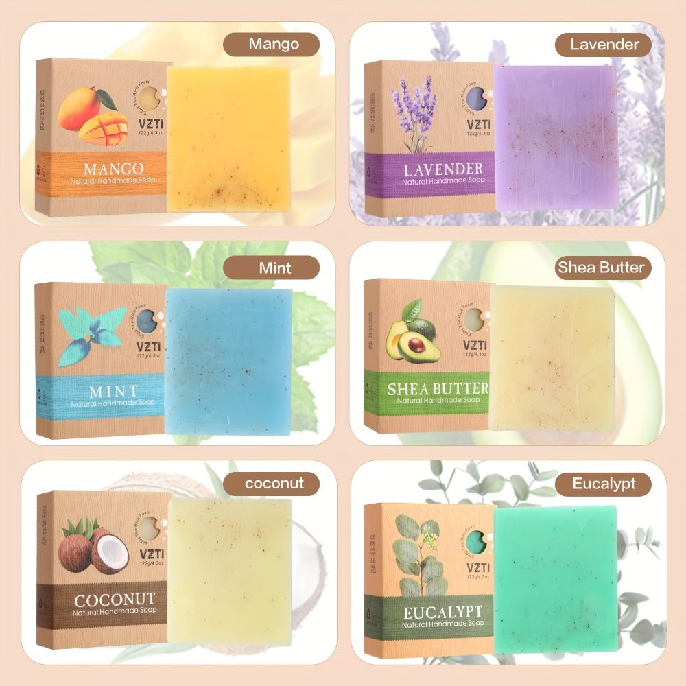 3pcs/6pcs Exfoliating Handmade Soap - 122g Natural Bar Soap With Eucalyptus, Peppermint, Lavender, Mango, Coconut & Shea Butter Essential Oils for Deep Cleansing, Moisturizing Self-Care, Easter Gift Set, Travel Essential-Local Warehouse