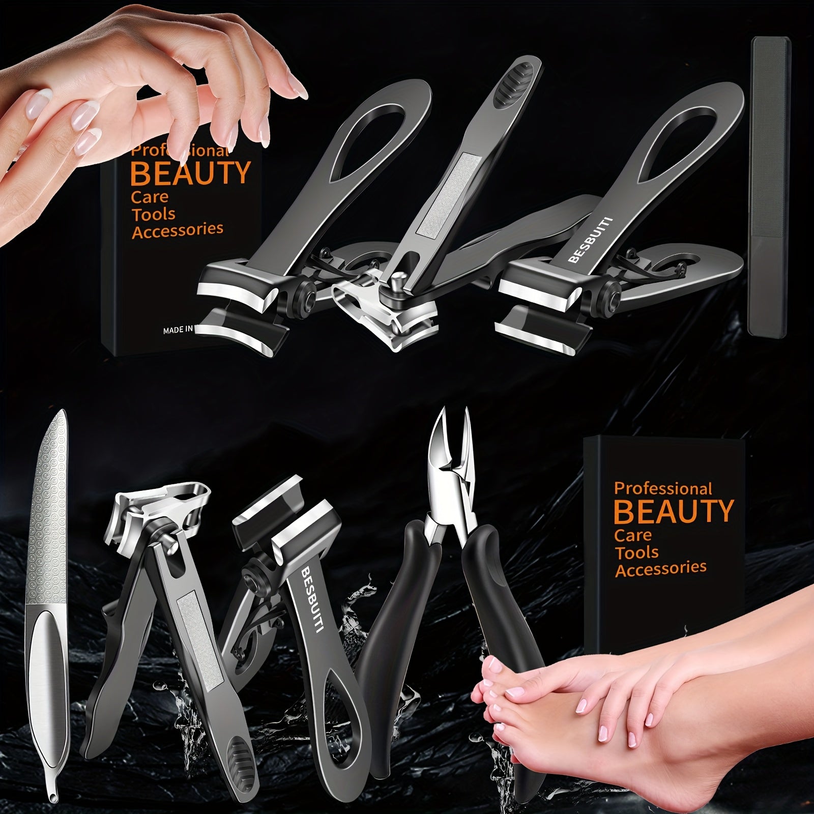 Set of Nail Clippers, Designed for Seniors with Thick Toenails, Featuring Clippers for Thick Nails, a Wide Jaw Straight Nail Clipper, a Heavy-Duty Ingrown Toenail Clipper, an Angled Nail Clipper, And a Nail File, Suitable for Both Men And Women