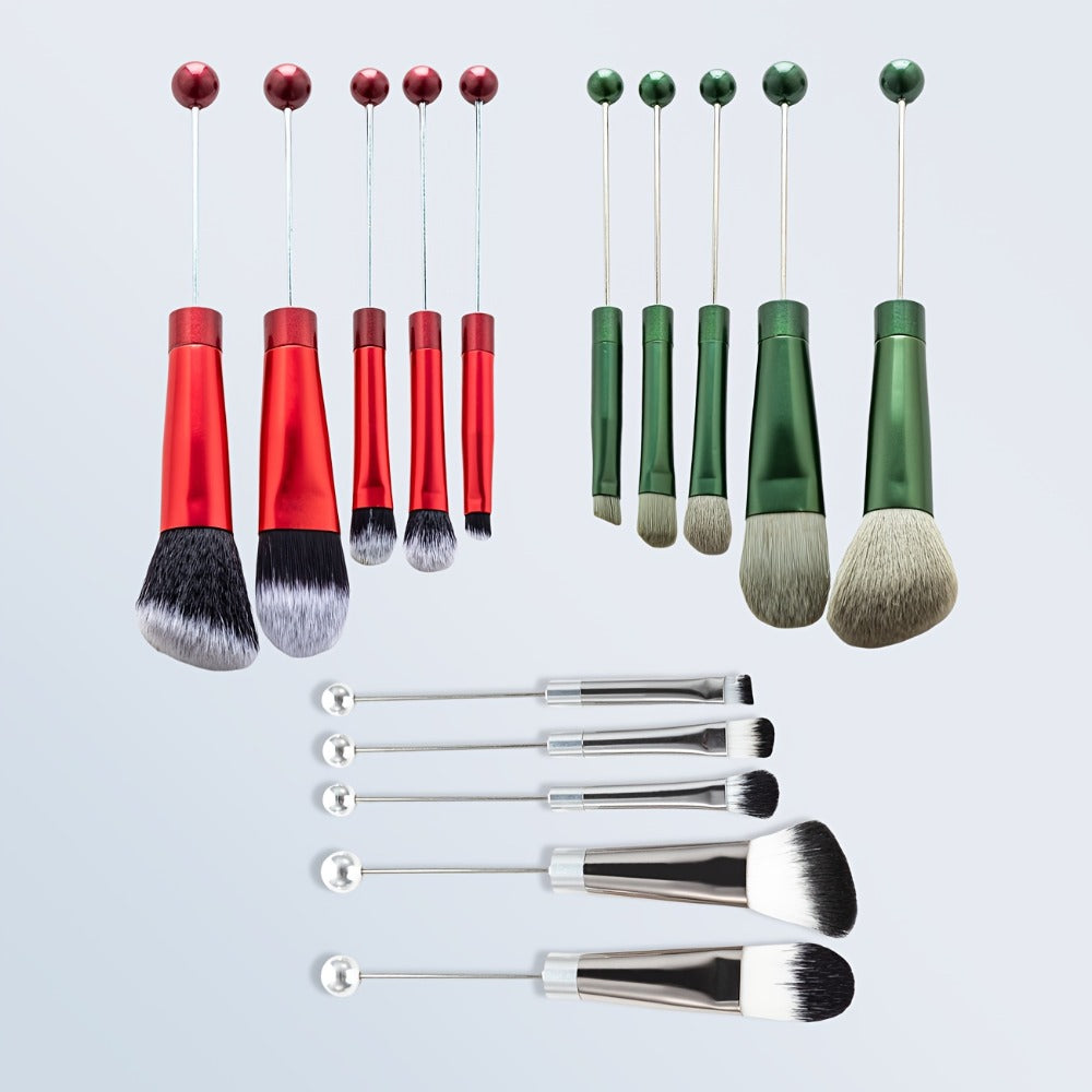 15pcs Metal Handle Beadable MakeupBrush Set, BeautyTools, IncludesPowder Blusher Brush, Slant Head Eye, Weddings, Anniversary, Birthday Girl Best Friend Teacher'S Day, Halloween, Christmas Gifts, Party Supply