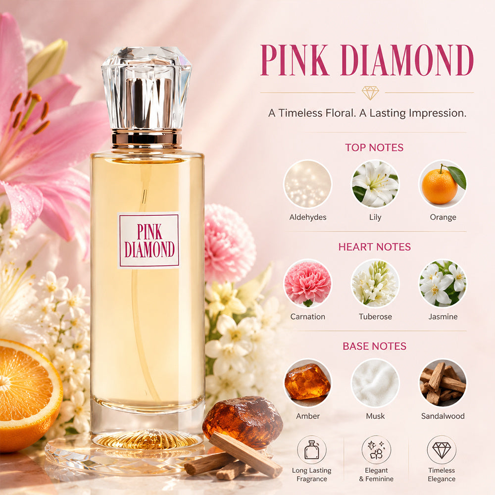 3.4oz PINK DIAMOND Lady's Eau De Parfuma Spray - Long-Lasting - with Aldehyde, Lily, Orange Flavor, Perfect for Daily Wear and Special Occasions