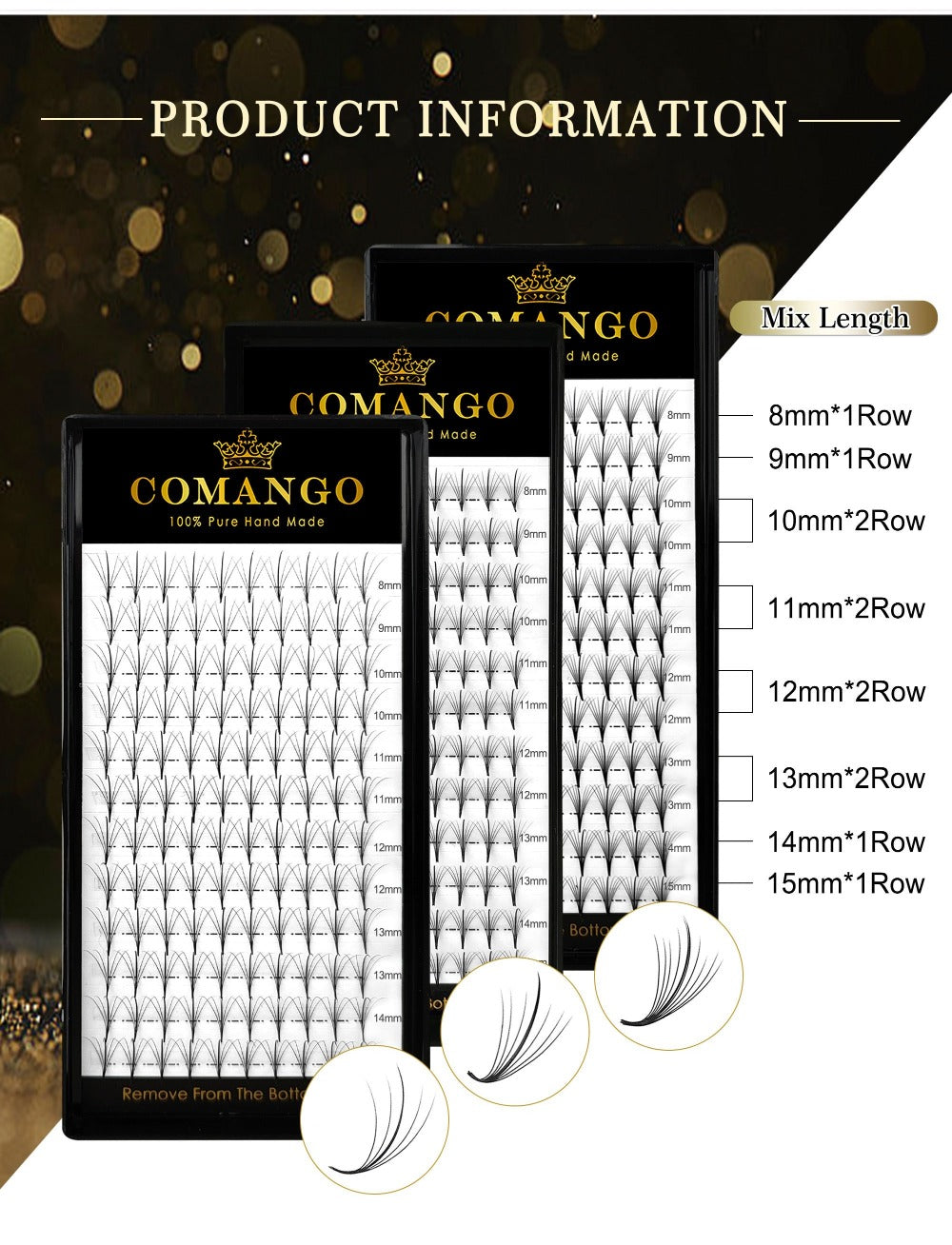 CoMango 120Fans Premade Wispy Fan Lashes - 5D/7D/9D Volume, Individual Sandwich Faux Mink Spike Stem, Fluffy Pointy Base, Natural Look, Options for Beginners, Beginner Eyelash Extensions, Fluffy Lash Extensions, Curlable Lashes Durable Adhesive