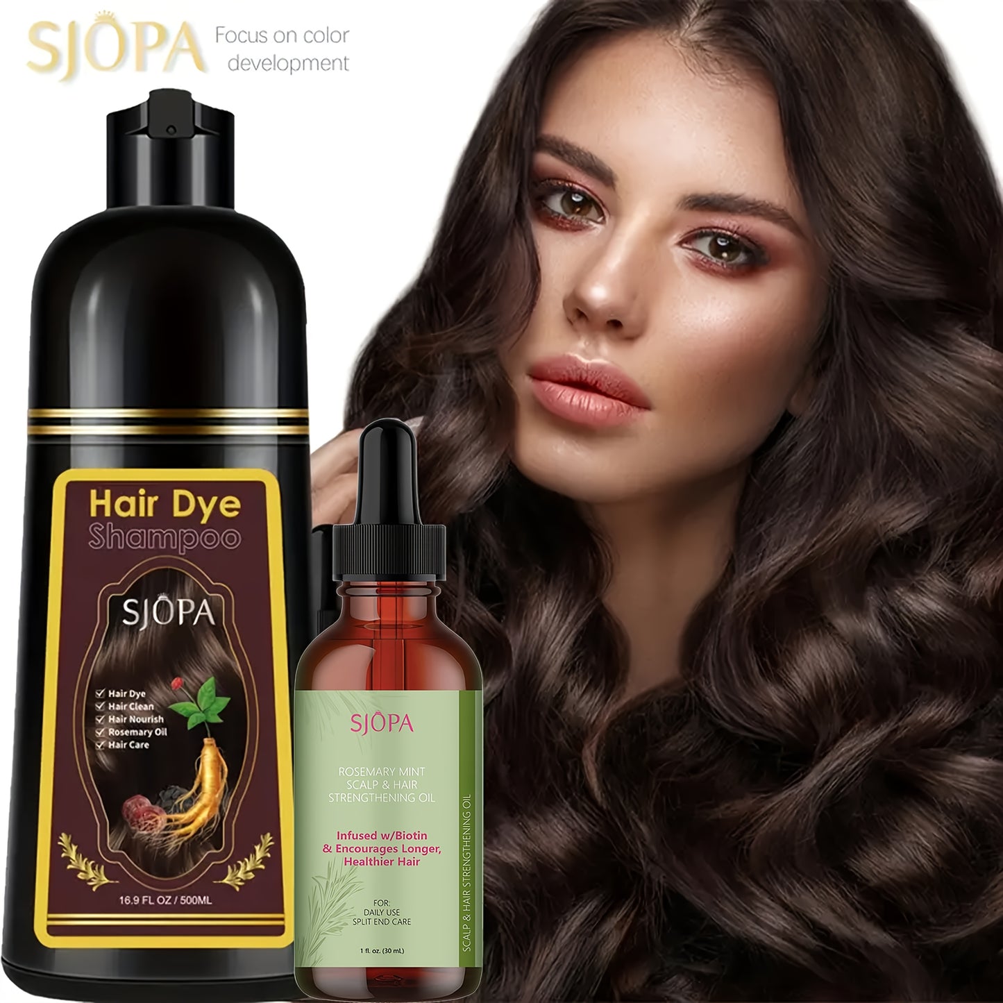 Hair Dye Kit 3-in-1 Color Shampoo with Rosemary Hair Oil - Natural Safe Formula Quick Coloring Gentle on Skin Unisex 500ml Black Brown Red Purple Silver Multi Color
