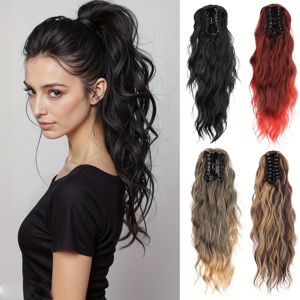 Heat-Resistant Synthetic Curly Water Wave Ponytail Wig for Women - Voluminous Multi-Color Options, Secure Clips for Daily Wear & Festive Occasions, Curly Hair Wig, Versatile Hairpiece, Stylish Hairpiece, Durable Construction, Fashion Accessory