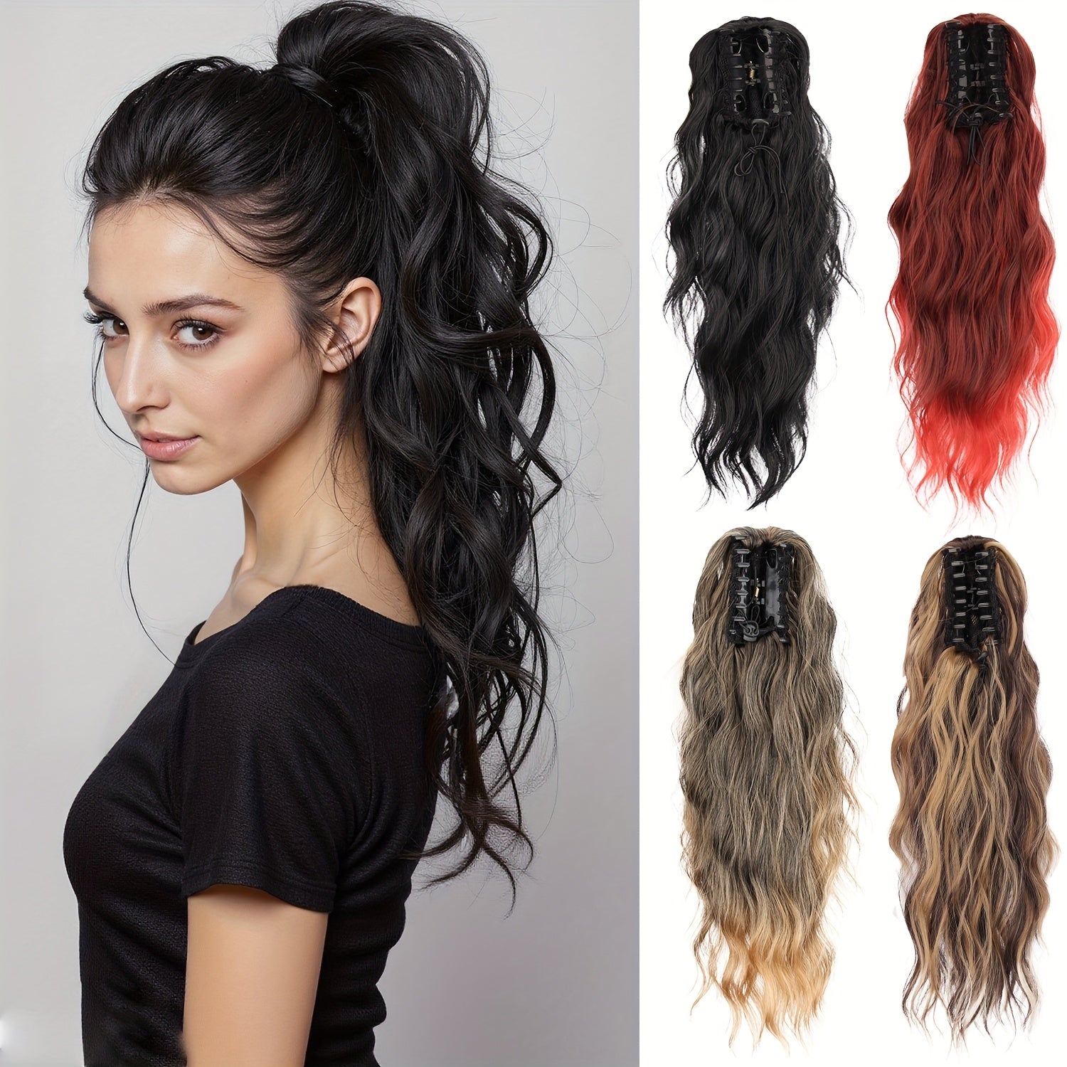 Heat-Resistant Synthetic Curly Water Wave Ponytail Wig for Women - Voluminous Multi-Color Options, Secure Clips for Daily Wear & Festive Occasions, Curly Hair Wig, Versatile Hairpiece, Stylish Hairpiece, Durable Construction, Fashion Accessory
