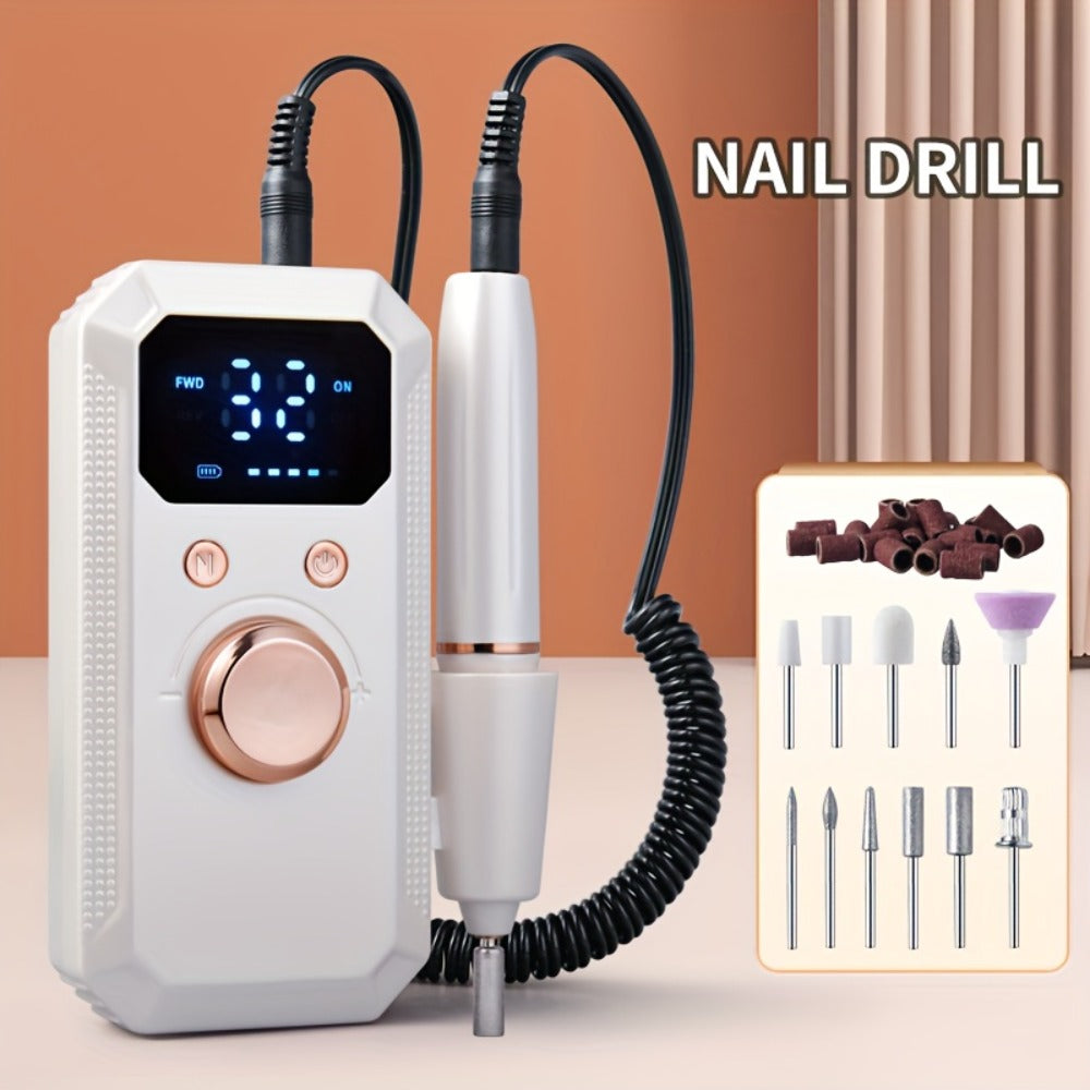 Rechargeable Electric Nail Drill, Professional Portable E-File for Acrylic Nails, Natural Extensions, and Gel Nails, Polishing Machine with 11 Grinding Bits and 20 Sanding Discs, Cordless High-Speed for Salon and Home Use, Women's Holiday Gift