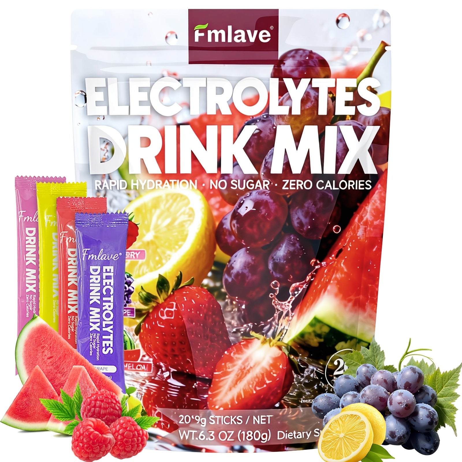 Electrolyte Drink Mix - Hydration Powder for Rapid Rehydration, Supports - Zero Sugar/Zero Calorie with Vitamins C/B6/B12 - 20 Single-Serving Sticks for Workouts, Travel & Daily Use