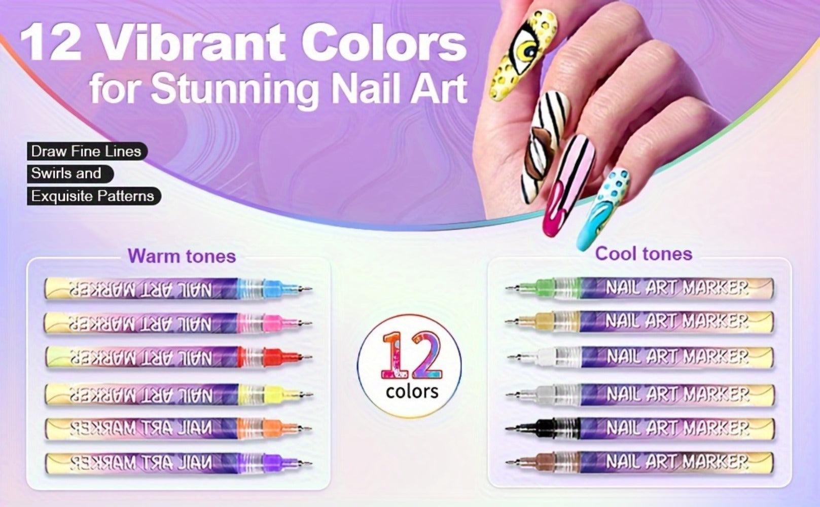 1 Set Nail Art Pen, 12 Color Nail Art Pen, Nail Art Pen DIY, Quick Drying Point Pencil, Precision 3D Graffiti Nail Art Pen, Suitable for, Family And Salon DIY, for Valentine's Day/New Year/party/graduation Gifts, School Supplies, Back to School.