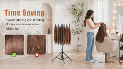 Braiding Hair Rack Standing Hair Extension Holder Hanger Height Adjustable Foldable 144 Strands Organizer for Knotless Box Braids Cornrows Hairstylists