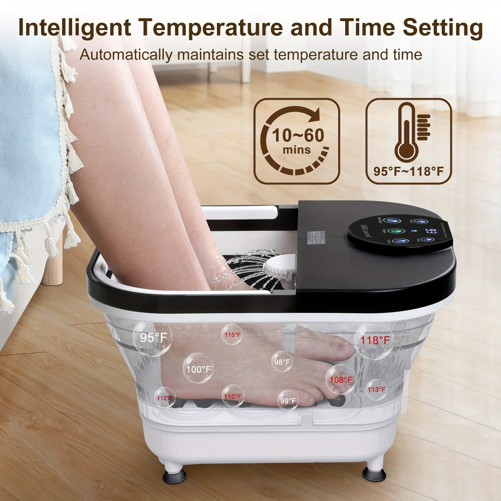 Foldable Foot Spa Bath, Space Saving, Function, 20 Massage Rollers, Touchscreen Temperature Display, Remote Control for Temperature & Time, Shower Sprayer, Ideal Heartfelt Gift for Mother's Day, Black & Gray