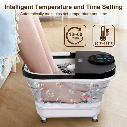 Foldable Foot Spa Bath with 20 Massage Rollers – Touchscreen Temperature Display, Remote Control & Shower Sprayer | Space-Saving Electric Foot Soak Tub for Home Relaxation, Heartfelt Gift for Women