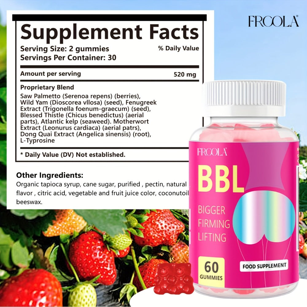 Women'S BBL And BBG Gummies - Herbal Essence | Bum And Chest Health Support Gummies for Women | Strawberry Flavor | Women'S Fitness Supplement 60 Gummies