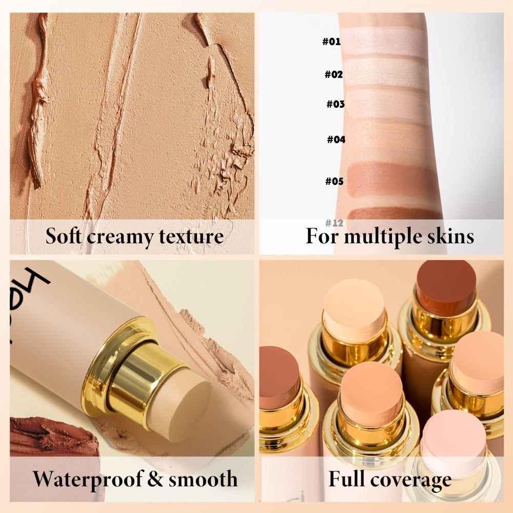 Concealer Foundation Stick 2pcs - Full Coverage CC Cream Waterproof Long-Lasting Matte Finish, Lightweight Moisturizing Formula for Light to Medium Tan Skin Tones, Multi-Purpose Flawless Makeup
