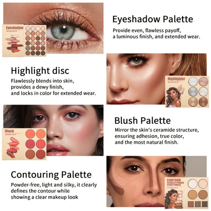 Eyeshadow Palette 43 Colors Book-Style Folding Matte Shimmer Contour Blush Highlighter Powder All-in-One Multifunctional Makeup Palette