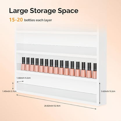Nail Polish Rack Wall Mount 6 Layers Holds 120 Bottles - Nail Polish Organizer with Acrylic Baffles Large Nail Varnish Display Shelf for Salon Home White Black