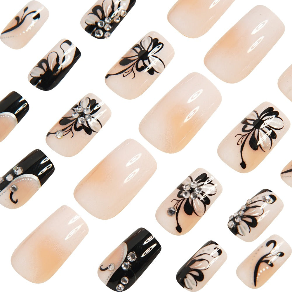 48pcs Black and White Suit Fake Nails Square French and Butterfly Pattern Full Coverage Fake Nails Fake Nails Detachable Nail Suit Is an Excellent Choice for Ladies and Valentine's Day Thanksgiving Holiday Party Gifts.
