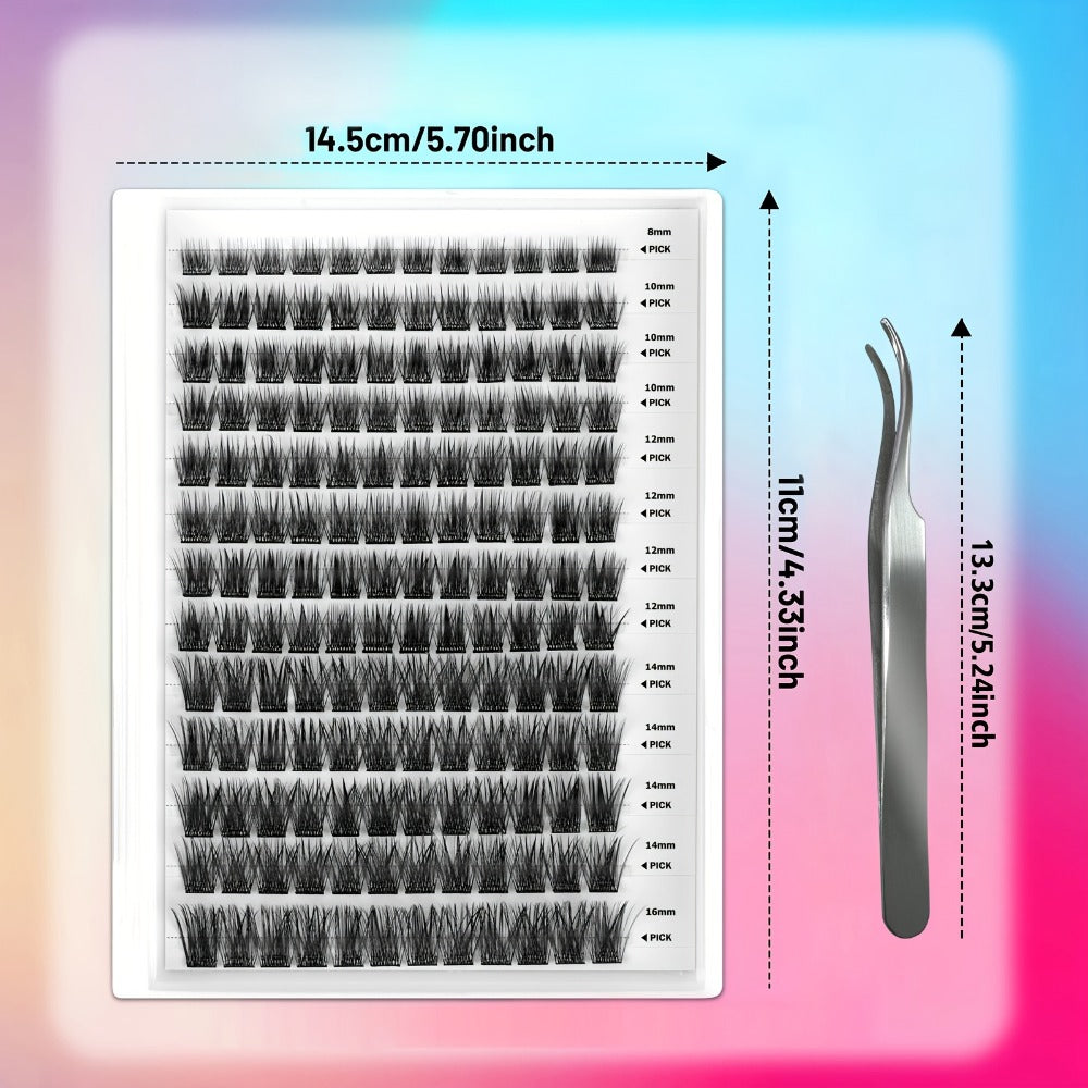 Self Adhesive Eyelashes, 156pcs Self Adhesive Eyelash Clusters, No Glue Needed, Invisible 2-Strip Tape - Longer Lasting, No Sticky Residue Pre Glued Eyelashes (Volume-Mixed)