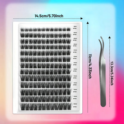 Pre-Glued Eyelash Clusters 156 Pcs — Invisible 2-Strip Tape Self Adhesive Lashes, No Glue Needed No Sticky Residue, Volume Mixed Longer-Lasting DIY Cluster Lash Extensions for Women