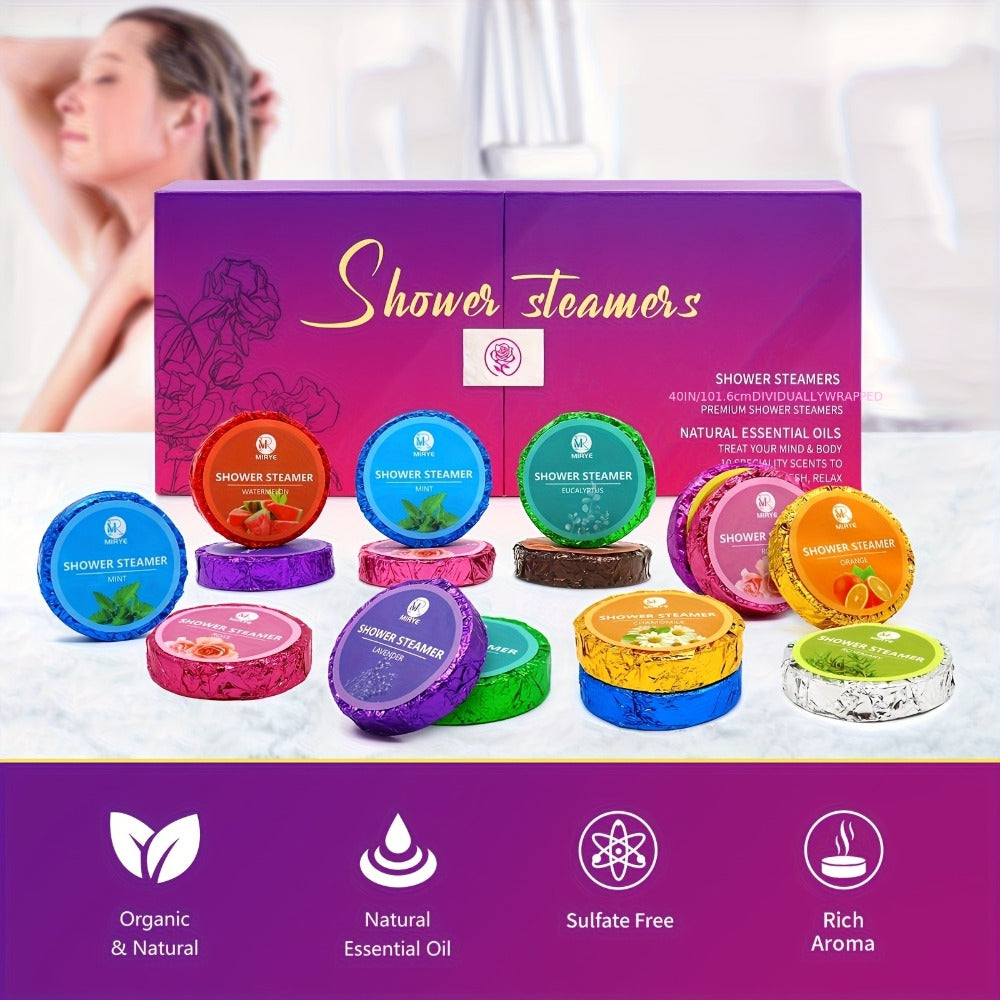Luxury 40pcs Shower Steamers Spa Gift Set, 10 Unique Herbal & Fruity Fragrances Rose Eucalyptus Lavender Rosemary, Universal Self Care Gift for Men Women Holiday Birthday Family Party