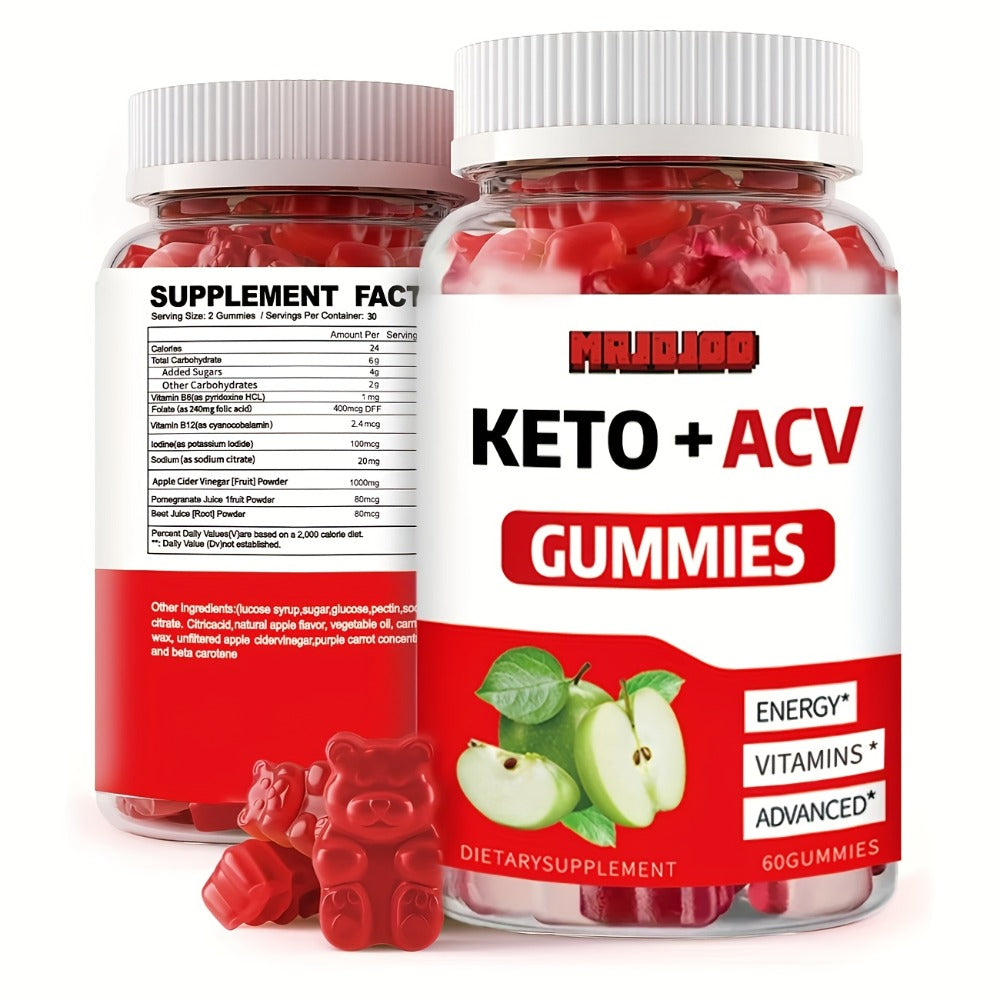 60 Vegan Keto ACV Gummies - Apple Cider Vinegar with Pomegranate Beet Juice Powder And B12, Rich In Vitamin B And C. Suitable for Men And Women, Gluten-Free