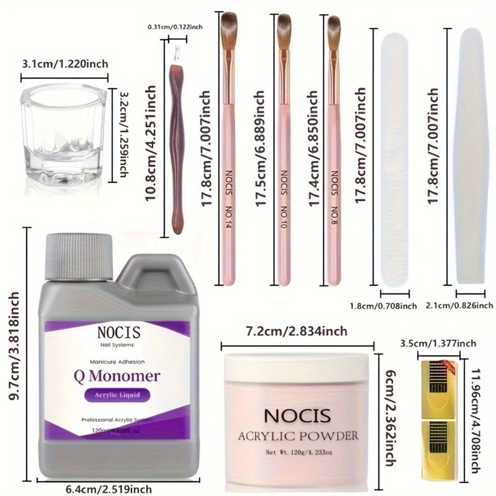 120G Professional Acrylic Nail Kit by NOCIS - Complete Starter Set, Pink Acrylic Powder, Monomer Liquid, Nail Brush, Nail Forms, for Nail Extension And Salon Use - Beginner Friendly, Easy to Use, Long-Lasting, And Salon-Quality Results