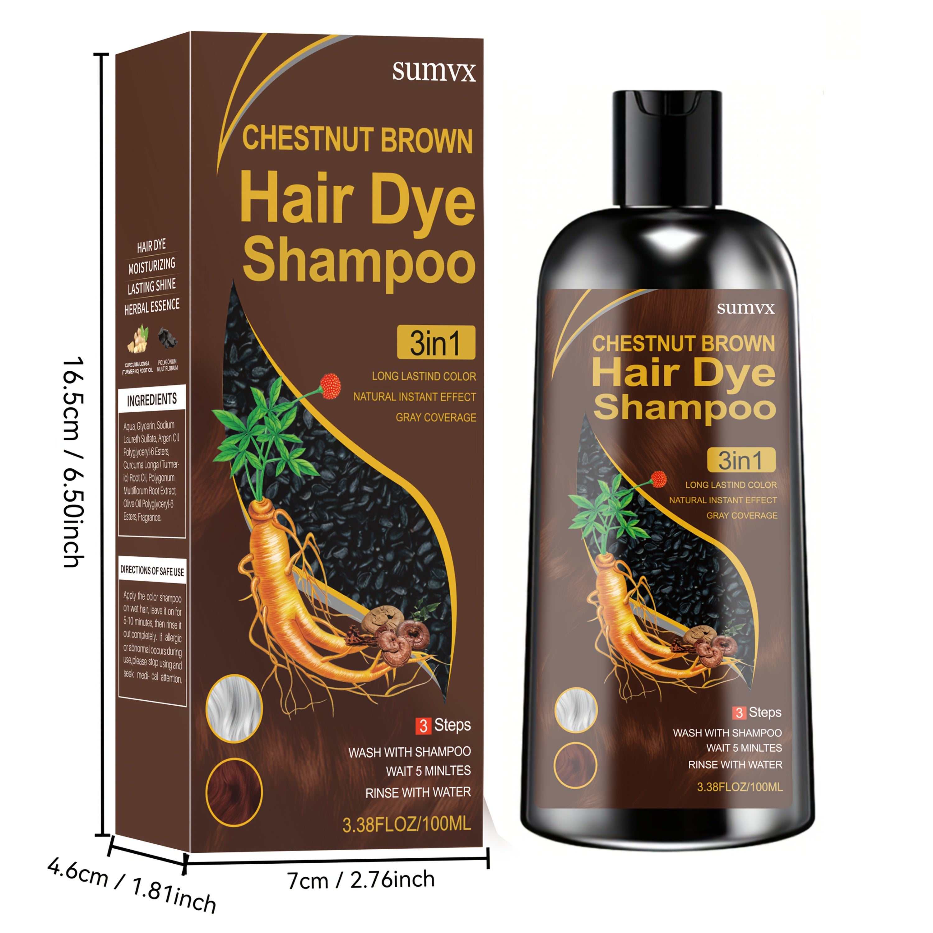 This Is a 3-In-1 Hair Dye Shampoo Made from Natural Plant, Providing Deep Moisture And Protection for Your Hair. The Plant-Based Dye Is Gentle And Non-Irritating, Offers Long-Lasting Color, And Effectively Covers Gray Hair