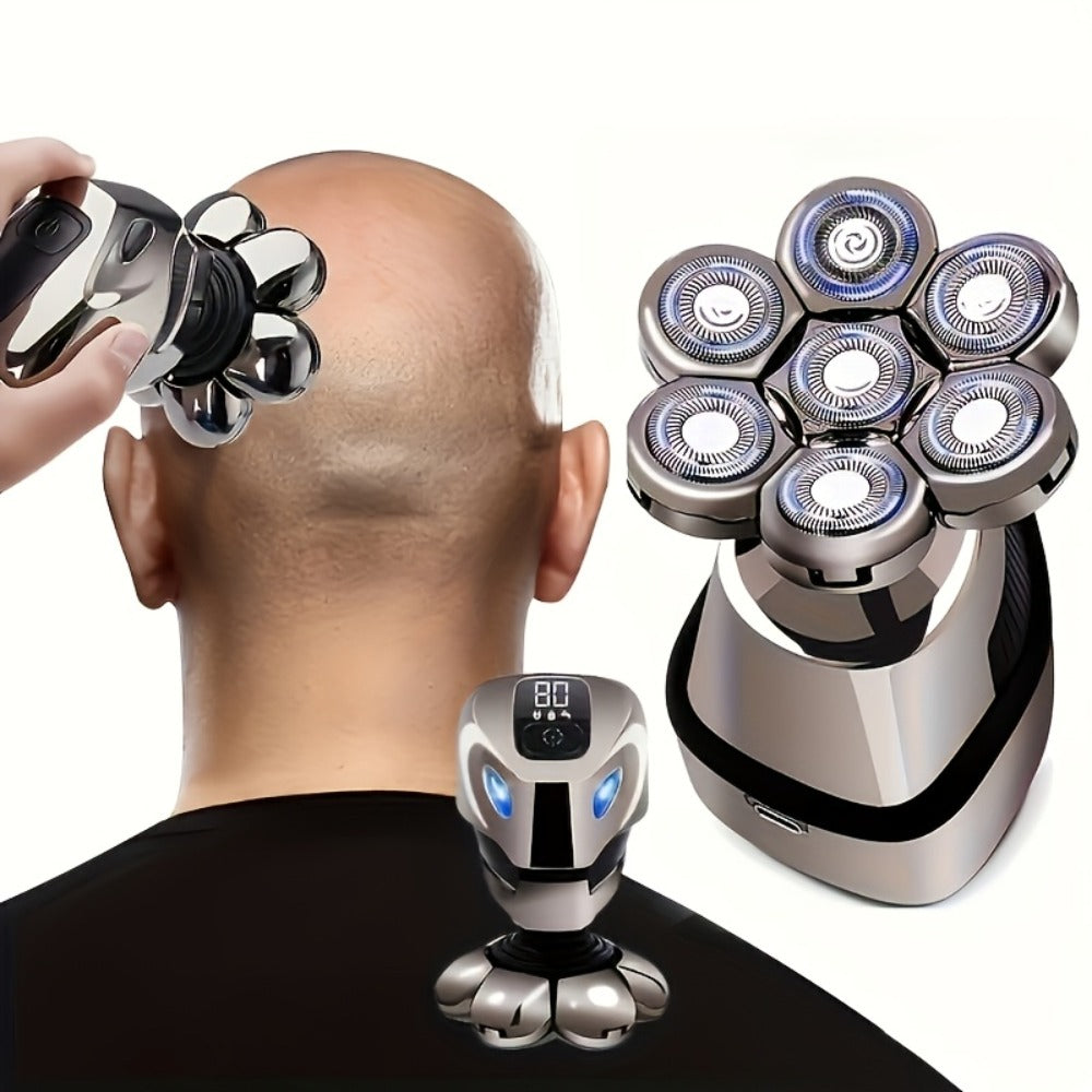 Men's Electric Nine-bit Bald Head Machine, USB Charging, Optional Five-in-one Suit Consisting of Cleanser, Hair Clipper, Cleaning Brush and Nose Hair Cleaner, a Set of Multi-purpose, Suitable for Personal Use or Gift Giving.