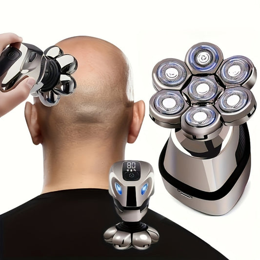 Men's Electric Nine-bit Bald Head Machine, USB Charging, Optional Five-in-one Suit Consisting of Cleanser, Hair Clipper, Cleaning Brush and Nose Hair Cleaner, a Set of Multi-purpose, Suitable for Personal Use or Gift Giving.
