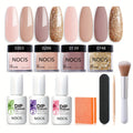11pcs/Set Dip Powder Nail Kit Starter 4 Colors Nude Skin Tones Golden Glitter Neutral Acrylic Dipping Powder Liquid Set with Base Coat&Top Coat Activator for French Nail Art Manicure Salon Gift Set