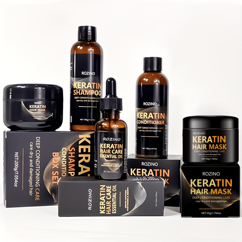Keratin Hair Care 5pcs Set: Keratin Shampoo, Conditioner, Hair Mask, And Essential Oil - | Deeply Cleanses | Strengthens Roots | Repairs Split Ends | Volumizes And Nourishes |Hair Care Products | Keratin Heat Protection |Christmas Gift