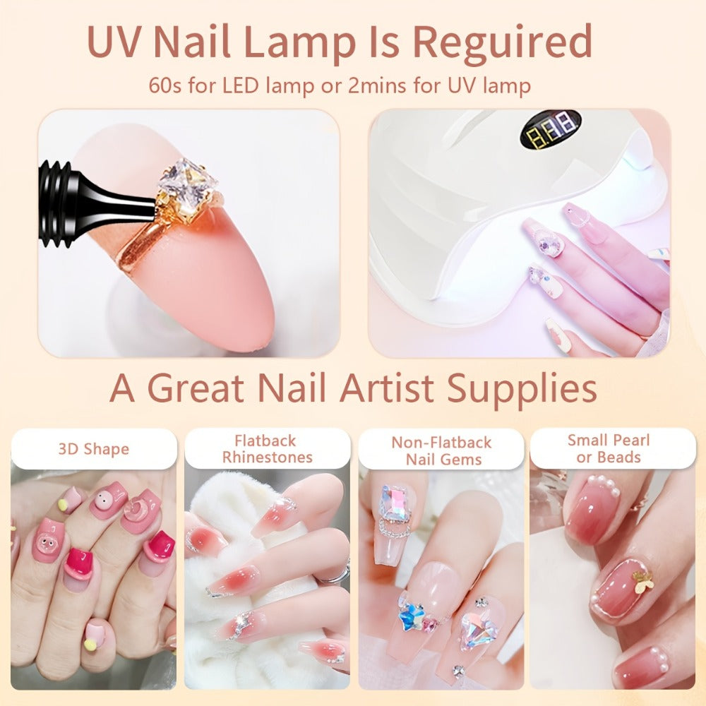 2pcs Rhinestone Nail Glue, Super Strong 3D Bling Gel for Charms and Gems, /LED Cured, Non-Waterproof, Alcohol-Free - Ideal for Nail Art Decorations