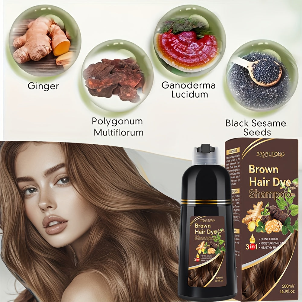 16.91oz Hair Dye Shampoo, Natural Plant Pigments, Safe for Hair, Quickly Covers Gray Hair, Available In Black, Red, Brown, And Chestnut Brown, Halloween Gift, Christmas Present