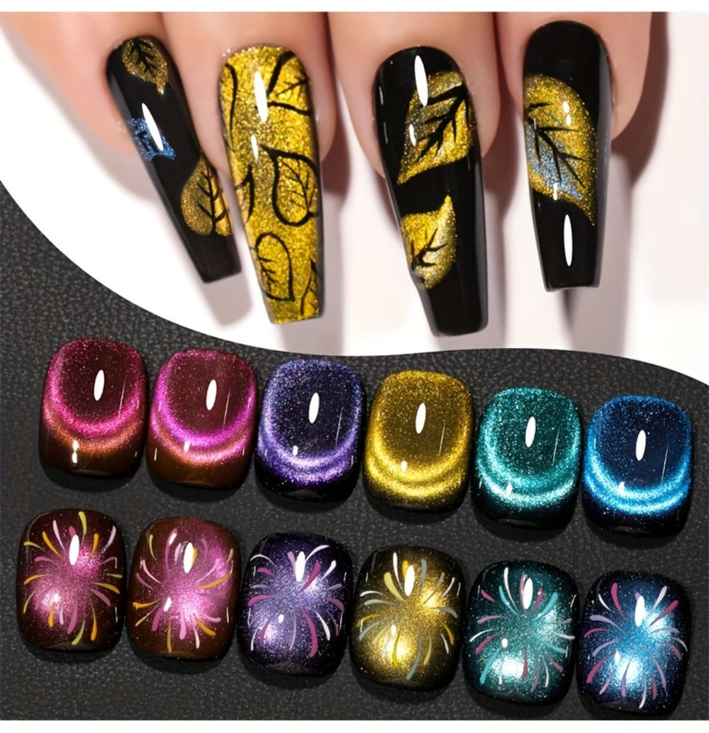 XEIJAYI Photo Frame Bottle Dopamine Cat Eye 6pcs--- Ultra-Bright Dopamine Series Cat Eye Gel Set with, Spring-Summer Fashion Nail Art Kit for Salon DIY Design, Shiny Glossy Stylish Cat Eye Art for Salon Manicure