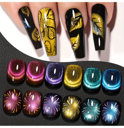 Cat Eye Gel Polish Set 6 Colors - Dopamine Series Magnetic Nail Gel with Photo Frame Bottle, Spring Summer Nail Art Kit for Salon DIY Manicure, Shiny Glossy Reflective Finish, Long Lasting UV Gel