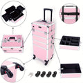 OmySalon 4in 1 Rolling Makeup Train Case, Aluminum Makeup Travel Organizer Cosmetic Case, Cosmetology Display Suitcase On Wheels, Beauty Storage Luggage Lockable W/4 Removable Wheels, Valentines Day Gift for Her, Valentine's Day And Other Festivals