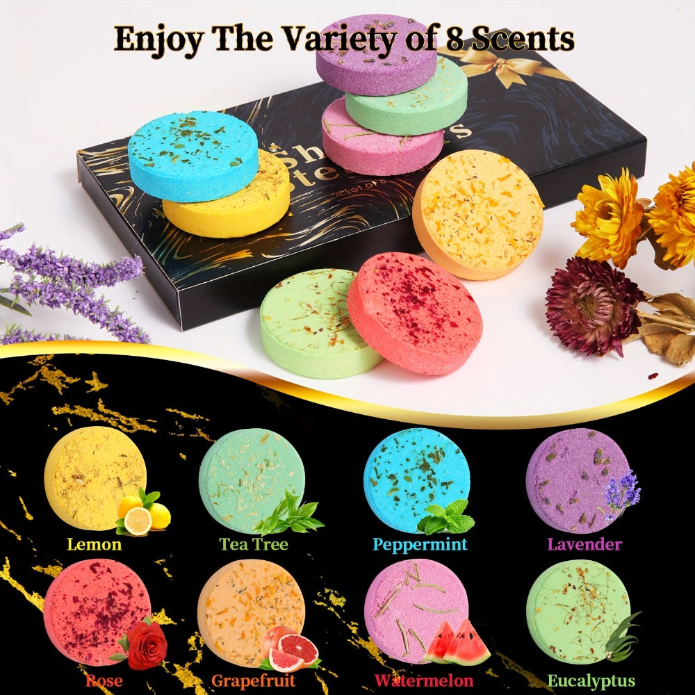 Shower Steamers 8 Pack Essential Oil Aromatherapy - Lavender, Eucalyptus, Rose, Peppermint & More Scents | Self Care Bath Bombs Gift Set for Women & Men, 30g Each