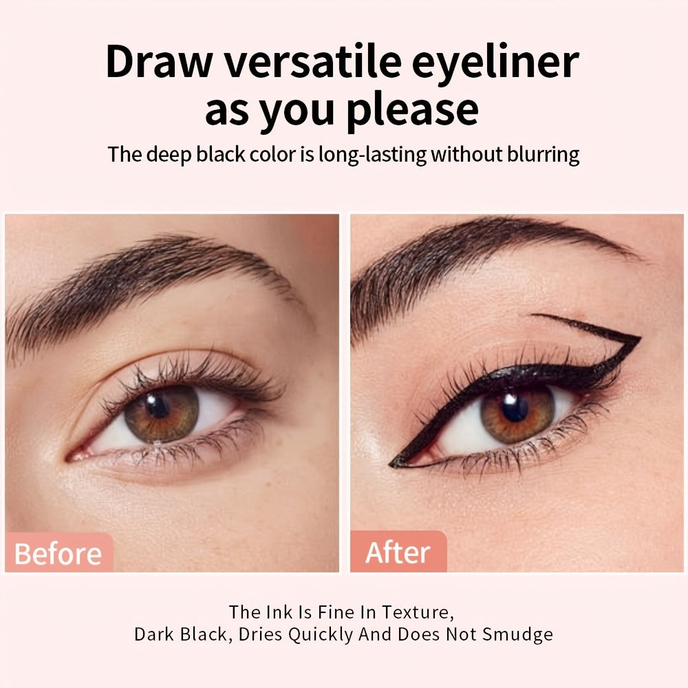 Eyeliner Stamp Pen 3PCS Double-Headed Rotating Waterproof - Quick-Dry Smudge-Proof 24H Wear Winged Liner Stamp for Perfect Cat Eye, Black & Brown, Beginner-Friendly Eye Makeup